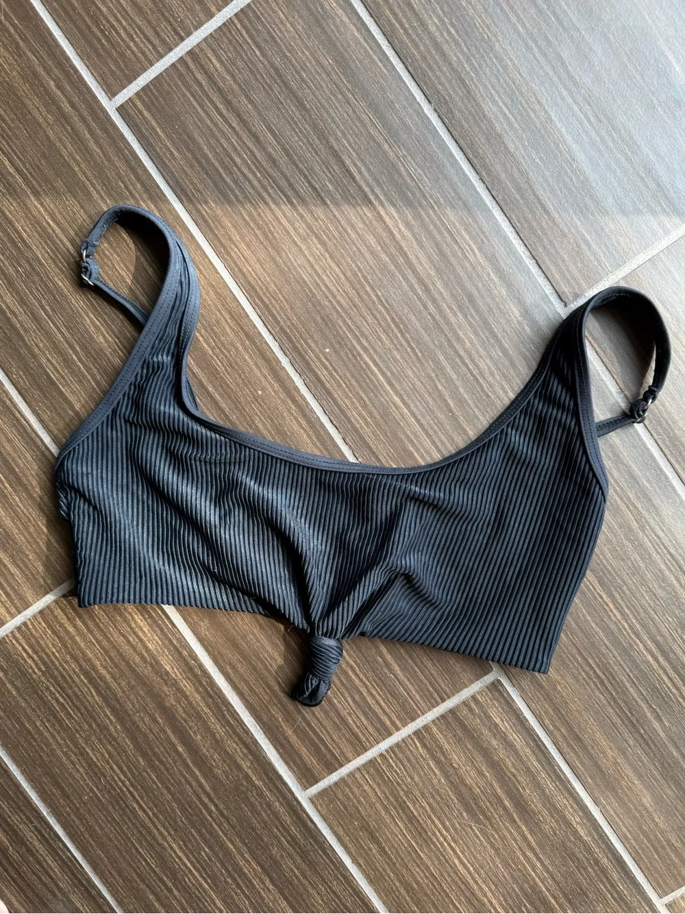Frankie's Bikinis Black Ribbed Knot-Front Swim Top
